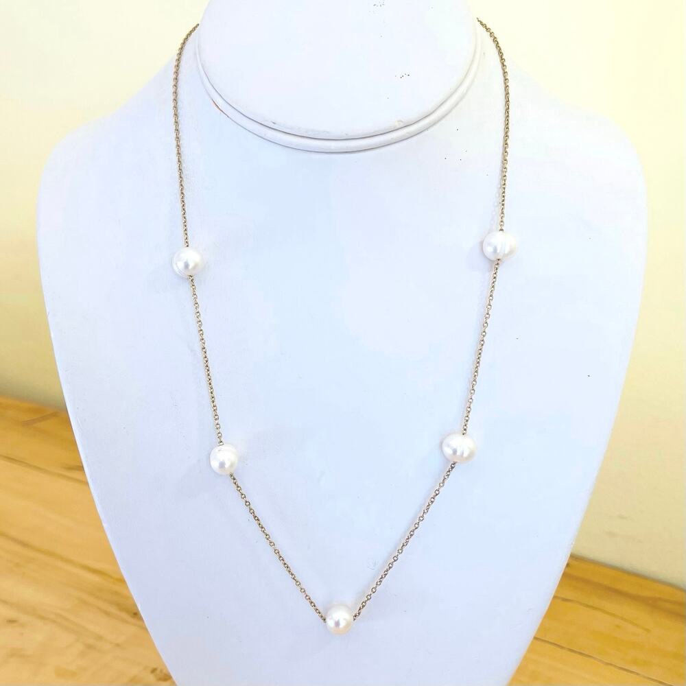 HONORA Freshwater Cultured Pearl Station Necklace Gold-Plate Chain Classic